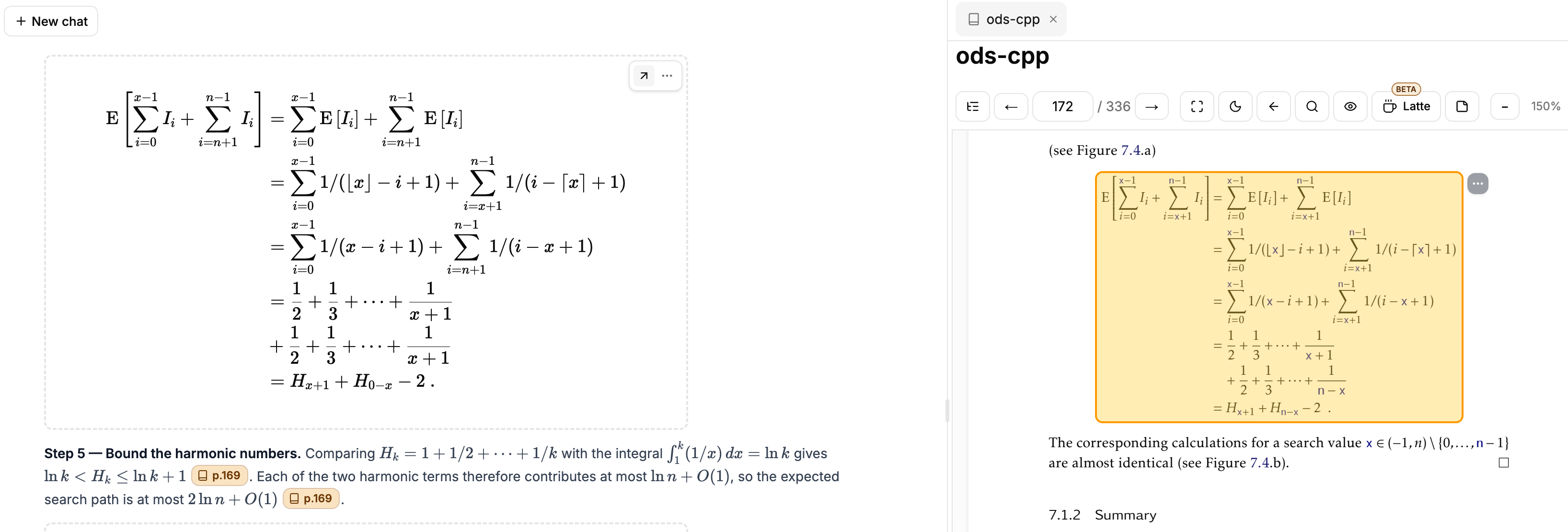 A formula in an answer and the book page with that formula highlighted